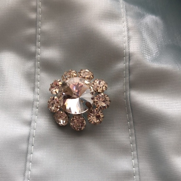 DANIELLE BERNSTEIN Size 6 Delicate Blue Rhinestone Puff Sleeve Satin Mini Dress - Picture 16 of 16